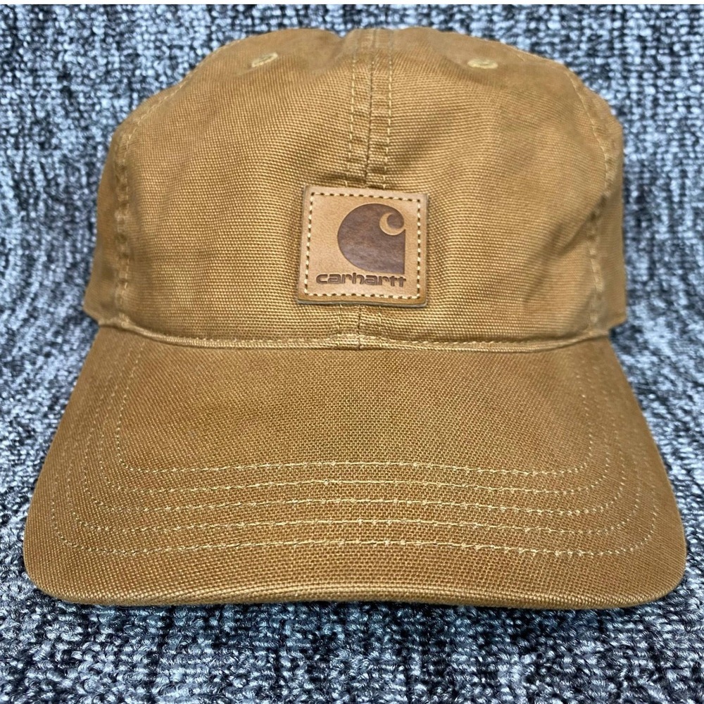 VTG Carhartt Odessa Canvas Baseball Cap Hat Carhartt Brown Leather Patch Strap